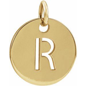 18K Yellow Gold-Plated Sterling Silver Initial R 10 mm Disc Pendant