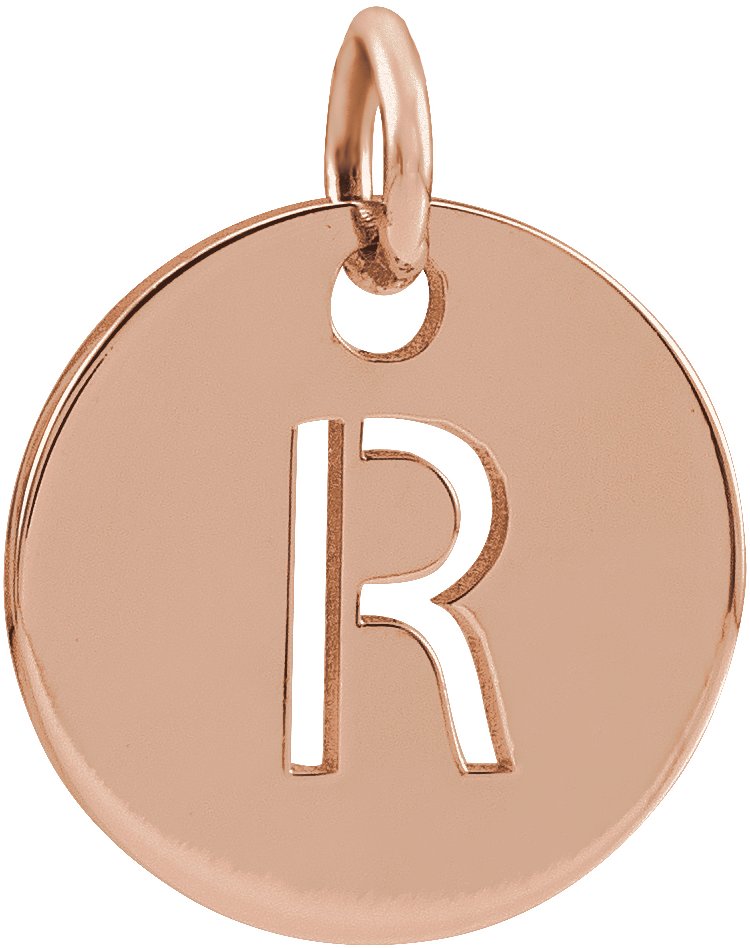 18K Rose Gold Plated Sterling Silver Initial R 10 mm Disc Pendant Ref 17697330