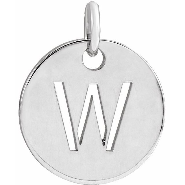 Sterling Silver Initial W 10 mm Disc Pendant