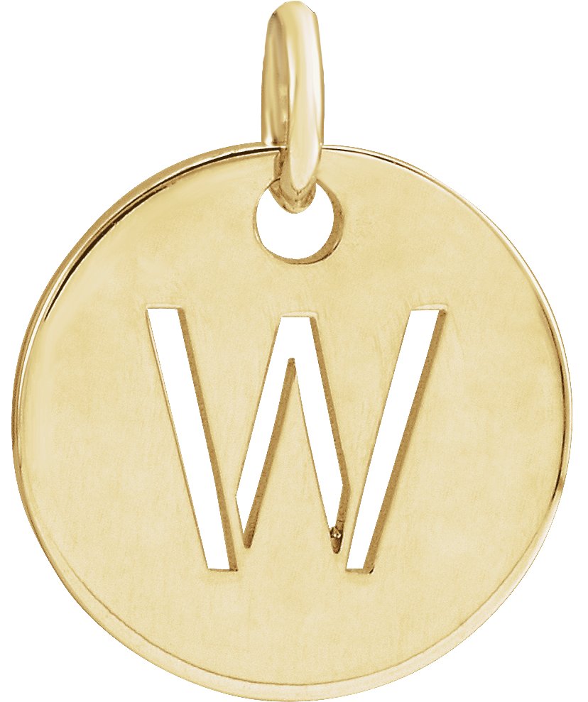 18K Yellow Gold-Plated Sterling Silver Initial W 10 mm Disc Pendant
