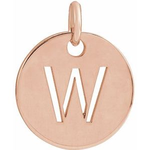18K Rose Gold-Plated Sterling Silver Initial W 10 mm Disc Pendant