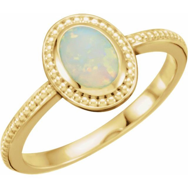 14K Yellow Natural White Opal Cobochon Ring