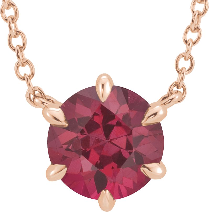 14K Rose Natural Ruby Solitaire 16" Necklace