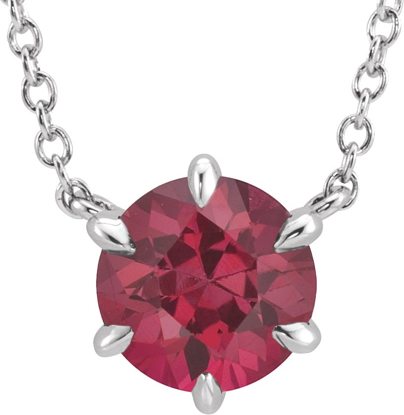 14K White Lab-Grown Ruby Solitaire 18" Necklace 