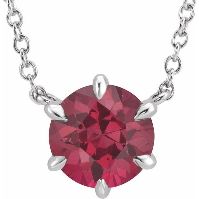 14K White Lab-Grown Ruby Solitaire 18" Necklace 
