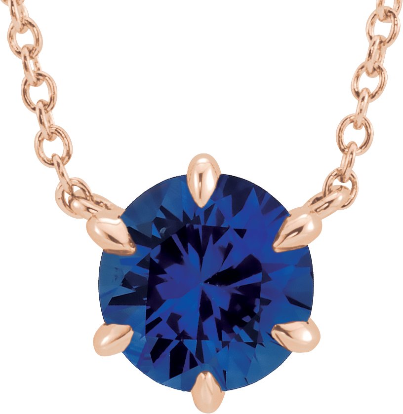 14K Rose Lab-Grown Blue Sapphire Solitaire 16" Necklace 