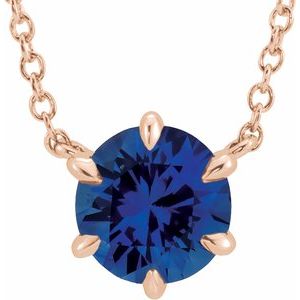 14K Rose Lab-Grown Blue Sapphire Solitaire 16" Necklace 