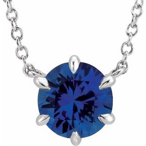 Platinum Lab-Grown Blue Sapphire Solitaire 16" Necklace 