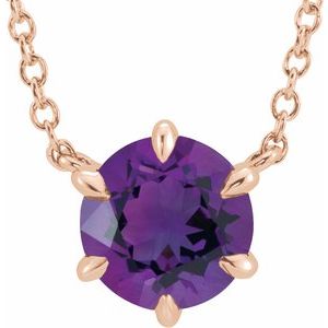 14K Rose Natural Amethyst Solitaire 18" Necklace