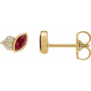14K Yellow Lab-Grown Ruby & .05 CTW Natural Diamond Earrings