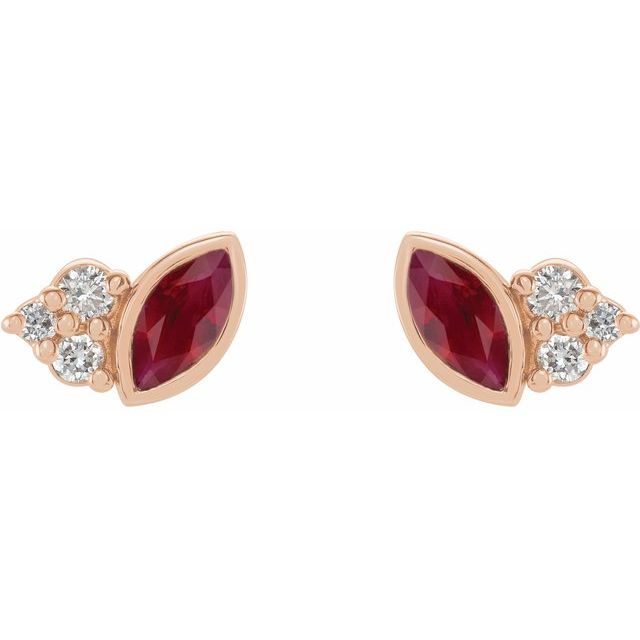 14K Rose Natural Ruby & .05 CTW Natural Diamond Earrings