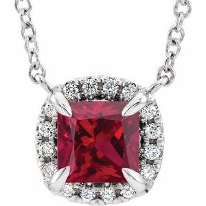 14K White Natural Ruby & .05 CTW Natural Diamond 18" Necklace 