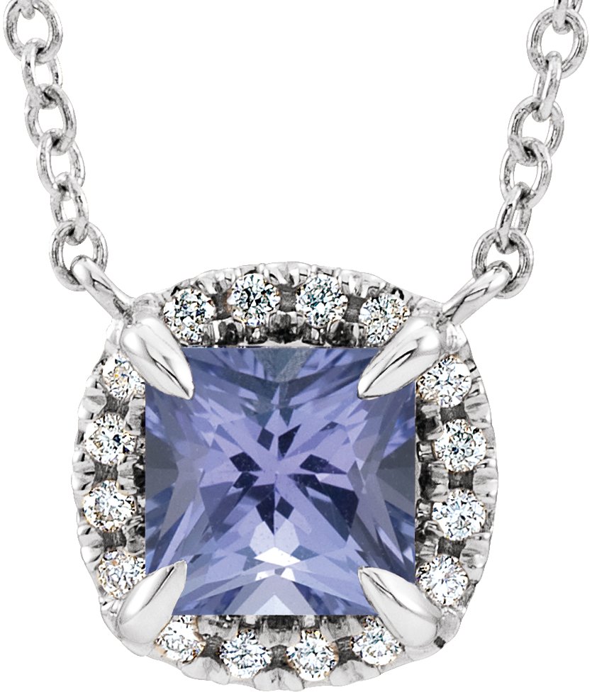 14K White 4x4 mm Natural Tanzanite & .05 CTW Natural Diamond 18" Necklace