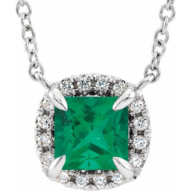 14K White Natural Emerald & .05 CTW Natural Diamond 18