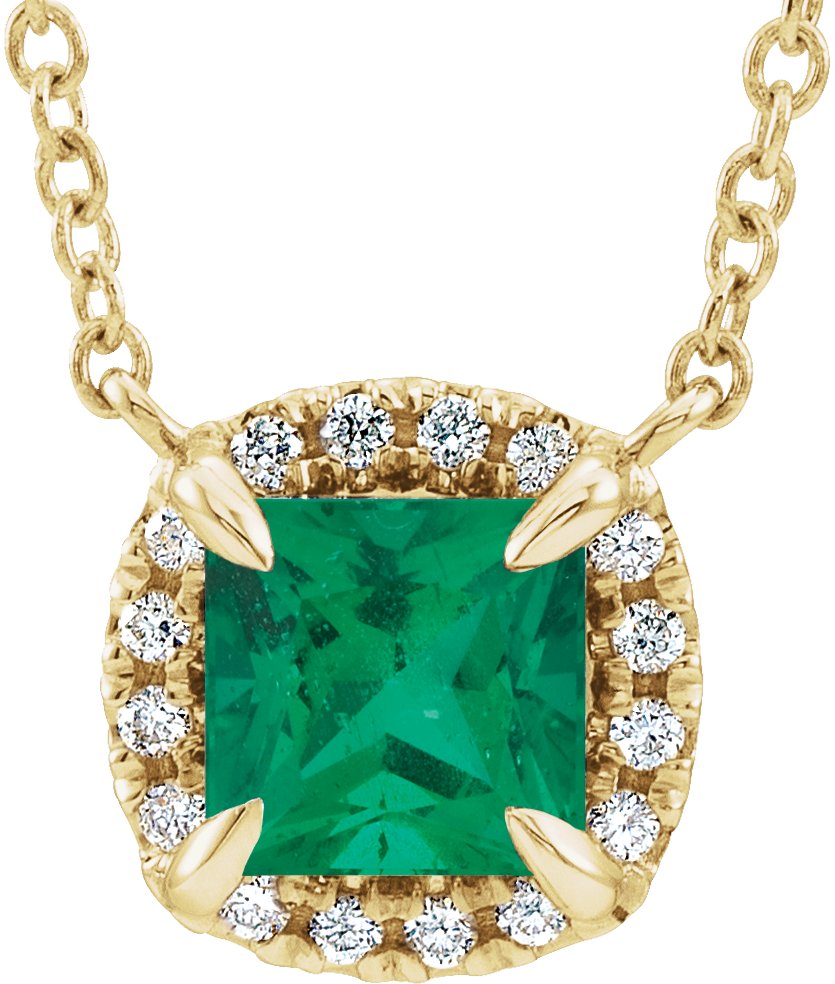 14K Yellow Natural Emerald & .05 CTW Natural Diamond 18" Necklace 
