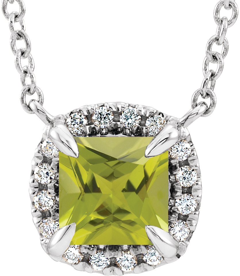 Sterling Silver Natural Peridot & .05 CTW Natural Diamond 16" Necklace 