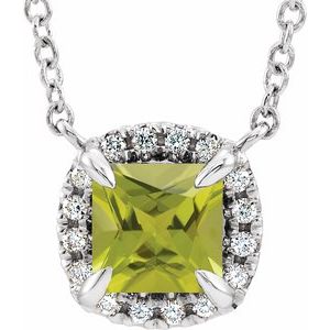 Sterling Silver Natural Peridot & .05 CTW Natural Diamond 18" Necklace 