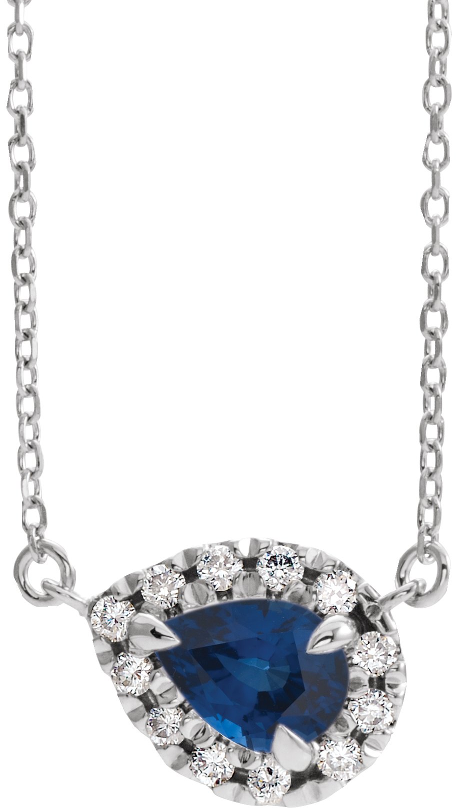 14K White 8x5 mm Natural Blue Sapphire & 1/5 CTW Natural Diamond 18" Necklace
