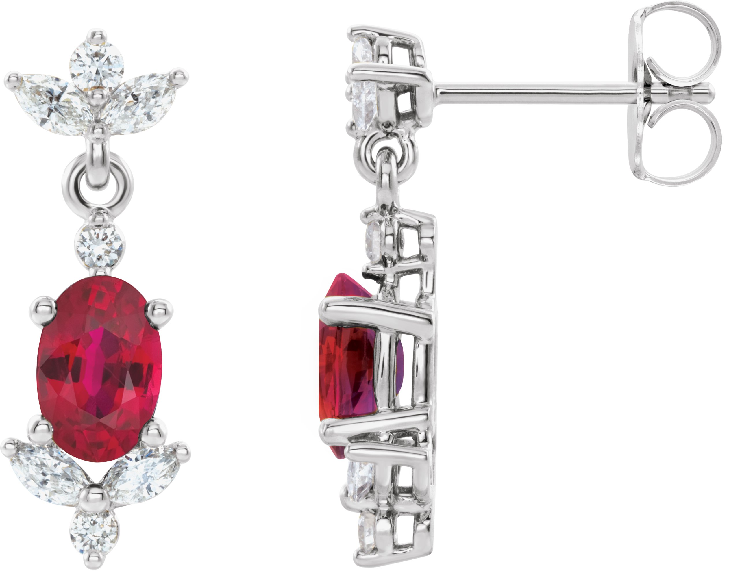 14K White Lab-Grown Ruby & 1/3 CTW Natural Diamond Earrings