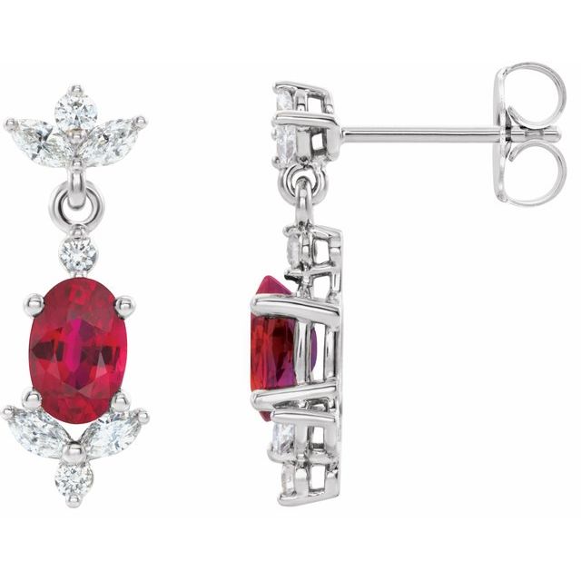 14K White Natural Ruby & 1/3 CTW Natural Diamond Earrings