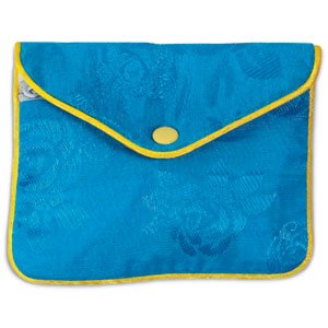 Satin Embroidered Snap Closure Pouch with Zipper