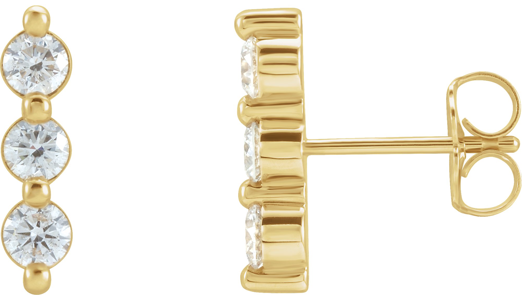 14K Yellow 5/8 CTW Diamond Three-Stone Bar Earrings