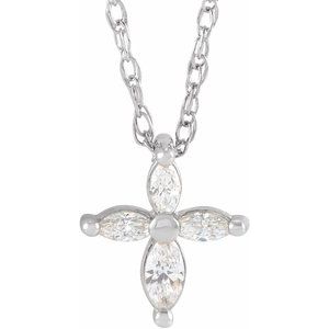 14K White 1/6 CTW Natural Diamond Cross 18" Necklace