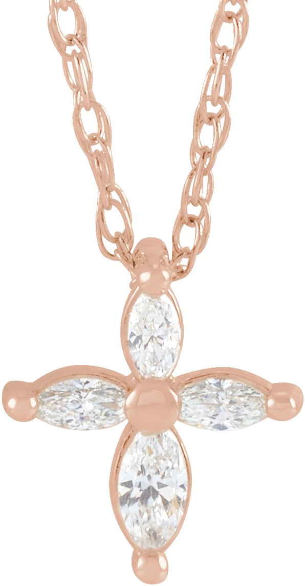 14K Rose 1/6 CTW Natural Diamond Cross 18" Necklace