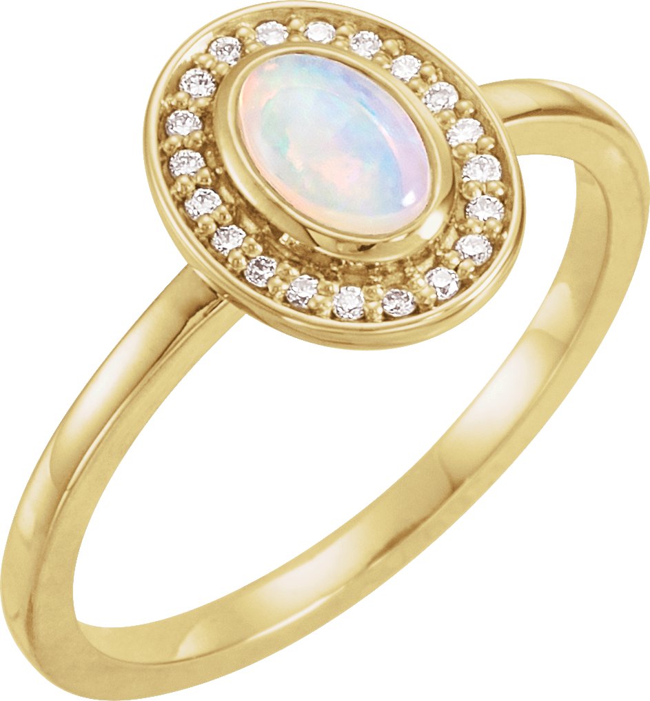14K Yellow Opal & .08 CTW Diamond Halo-Style Ring  
