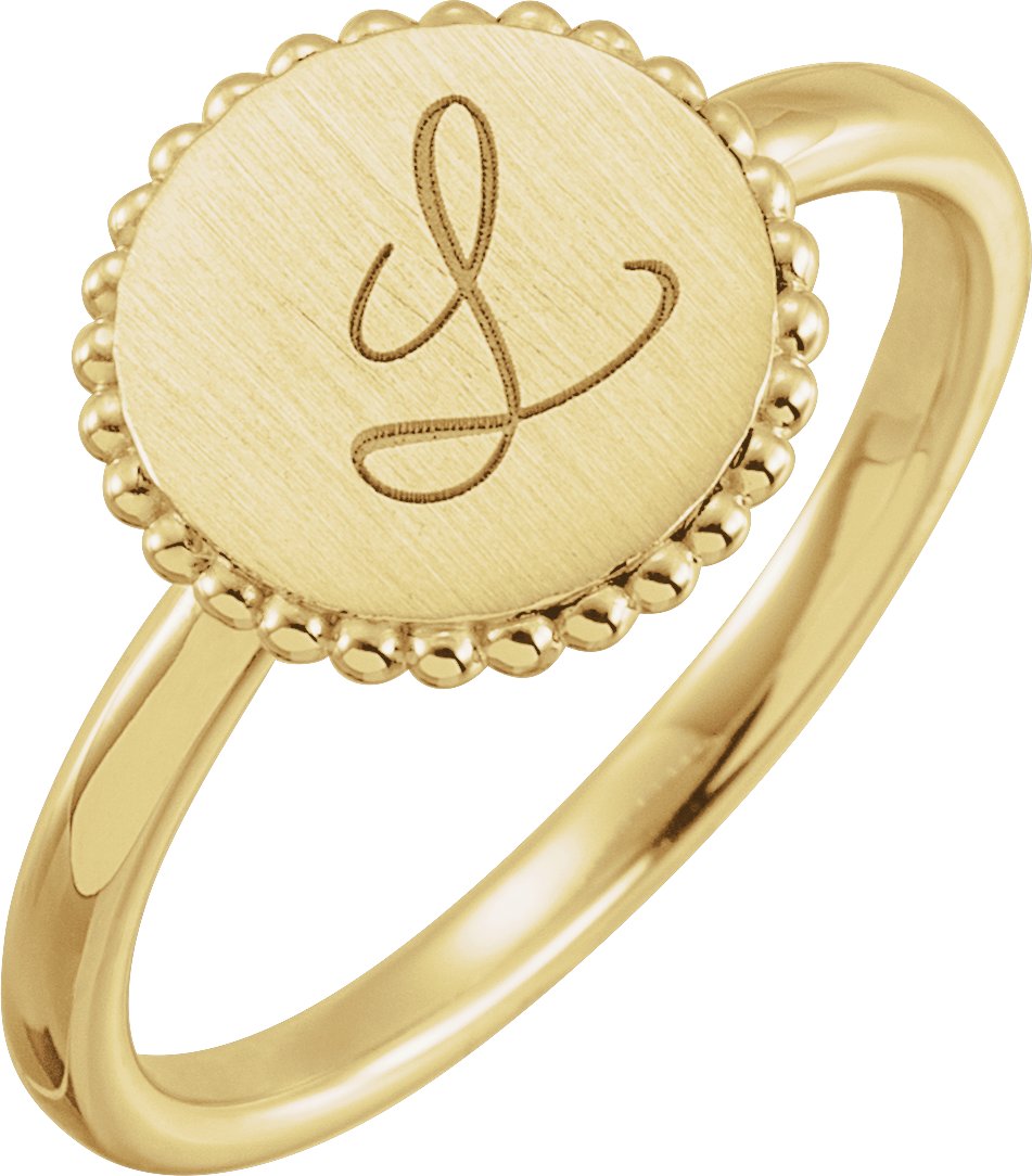 14K Yellow Engravable Beaded Ring