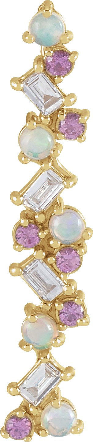 14K Yellow Ethiopian Opal, Pink Sapphire & 1/8 CTW Diamond Scattered Bar Pendant