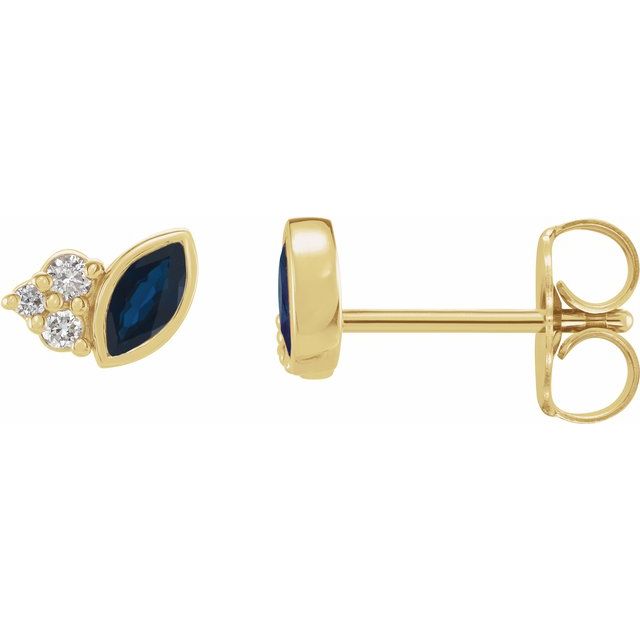 14K Yellow Natural Blue Sapphire & .05 CTW Natural Diamond Earrings