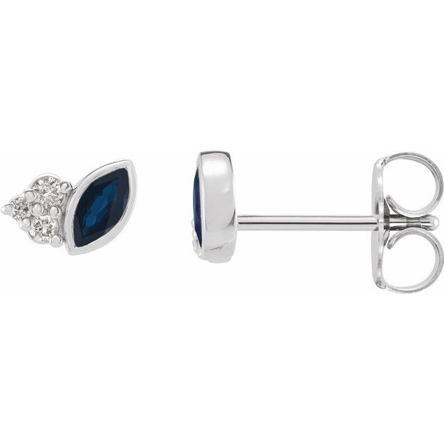 Platinum Natural Blue Sapphire & .05 CTW Natural Diamond Earrings