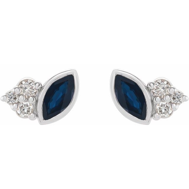 14K White Natural Blue Sapphire & .05 CTW Natural Diamond Earrings