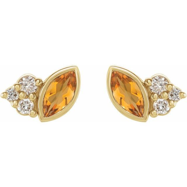 14K Yellow Natural Citrine & .05 CTW Natural Diamond Earrings