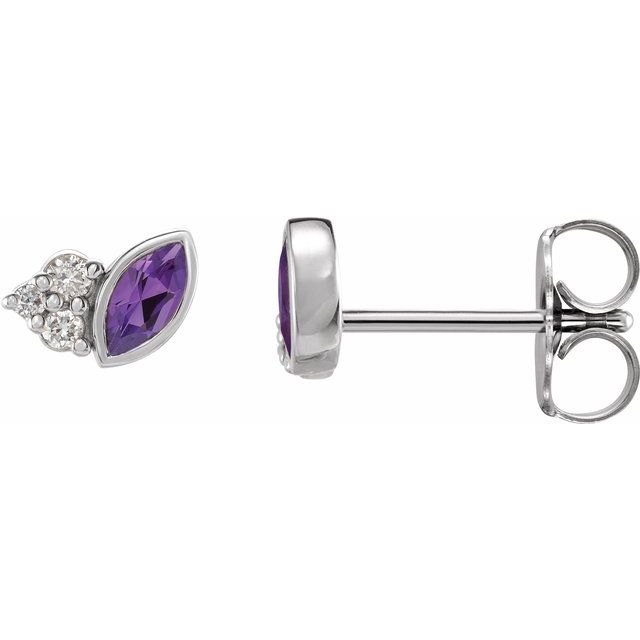 Sterling Silver Natural Amethyst & .05 CTW Natural Diamond Earrings