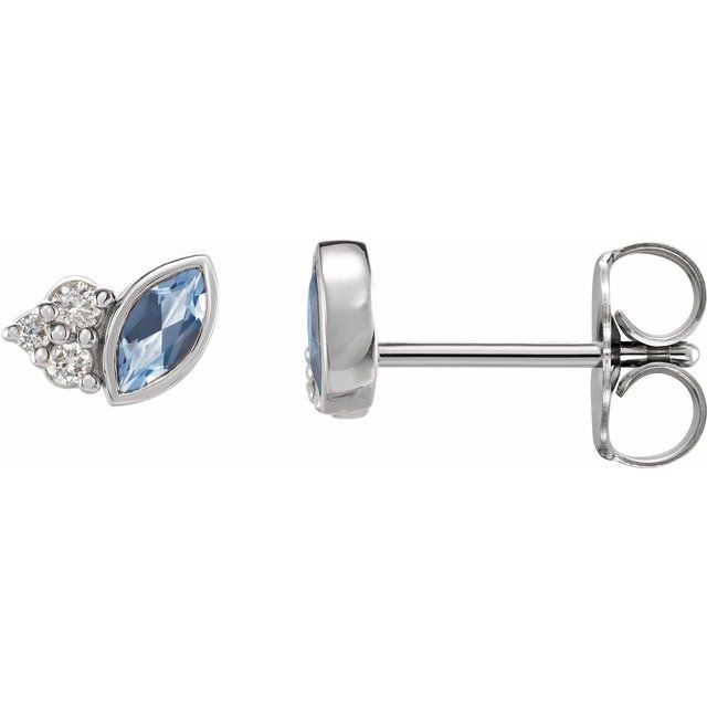 14K White Natural Aquamarine & .05 CTW Natural Diamond Earrings