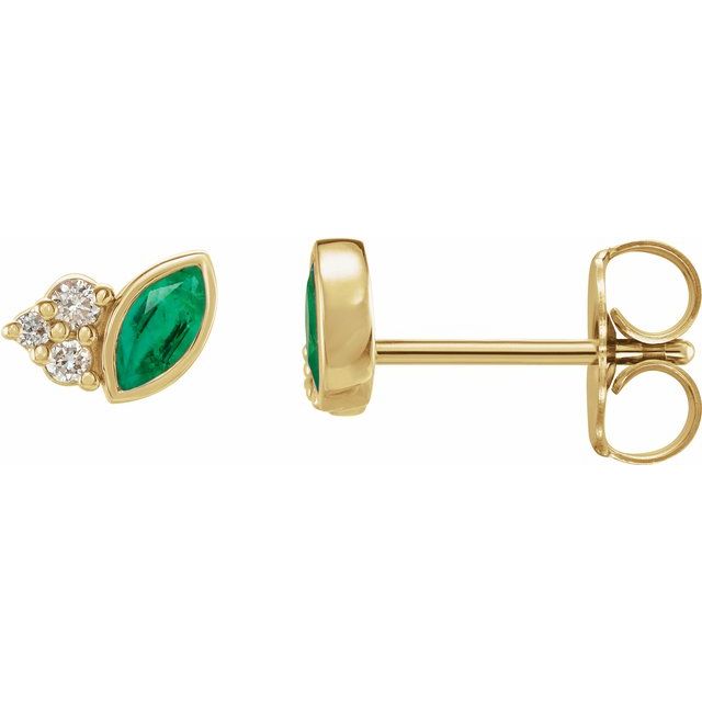 14K Yellow Natural Emerald & .03 CTW Natural Diamond Right Earring
