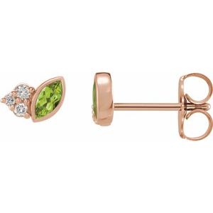 14K Rose Natural Peridot & .05 CTW Natural Diamond Earrings