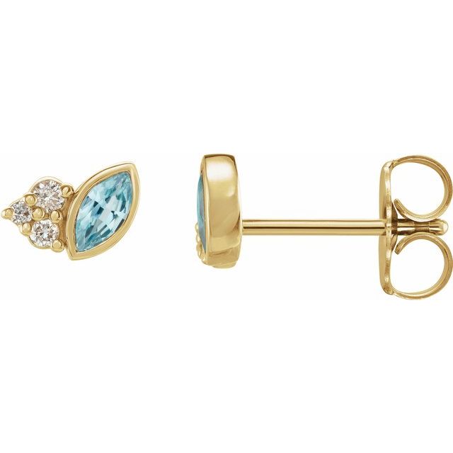 14K Yellow Natural Blue Zircon & .05 CTW Natural Diamond Earrings