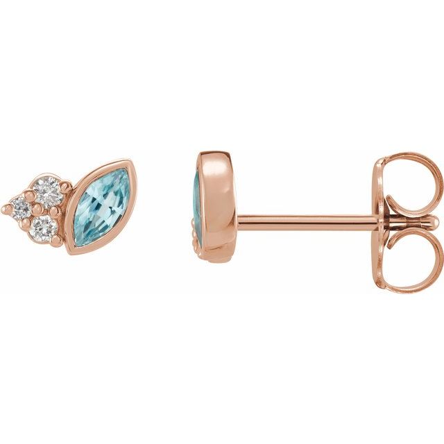 14K Rose Natural Blue Zircon & .05 CTW Natural Diamond Earrings