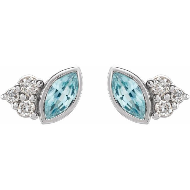 14K White Natural Blue Zircon & .05 CTW Natural Diamond Earrings