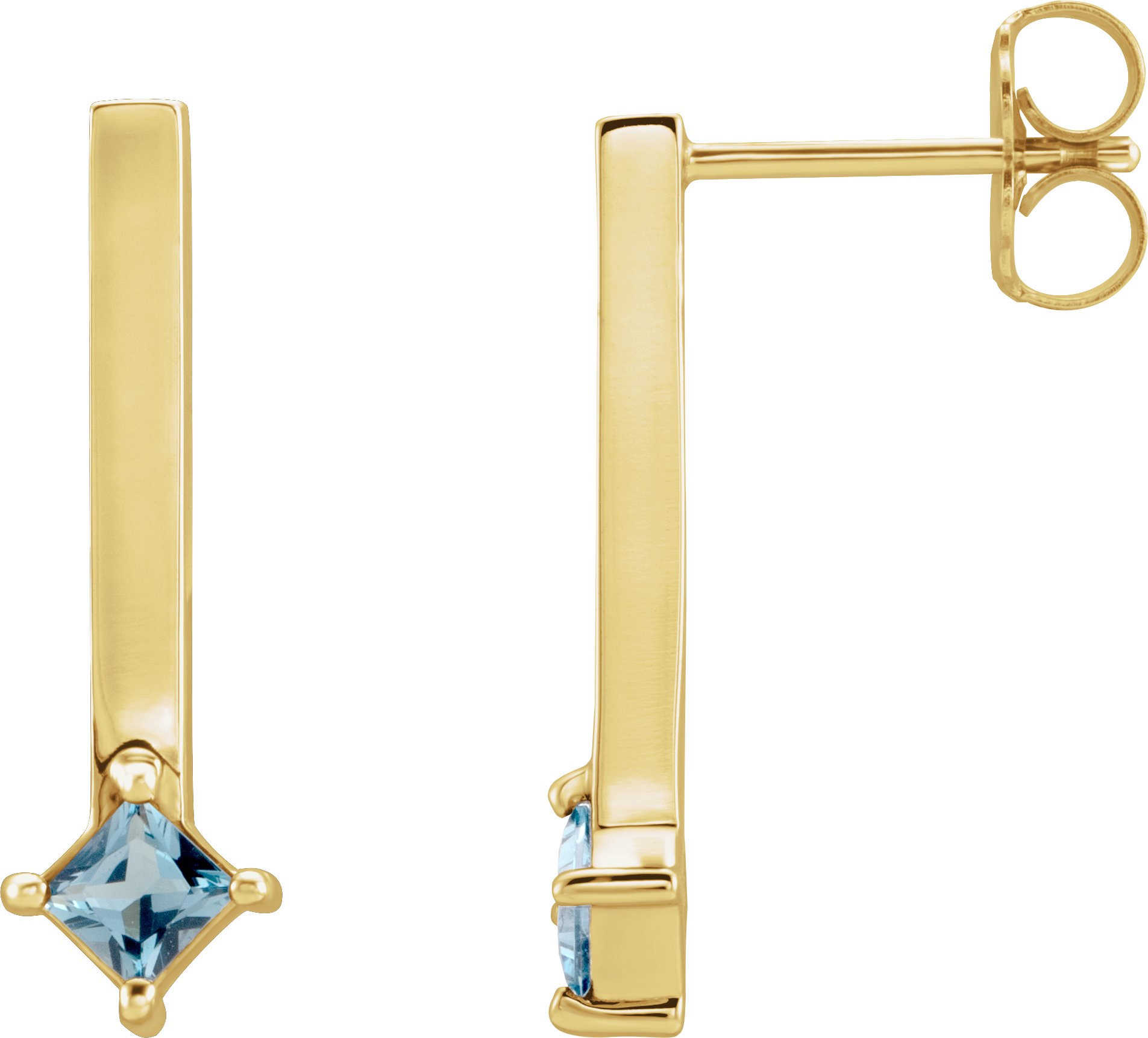 14K Yellow London Blue Topaz Bar Drop Earrings