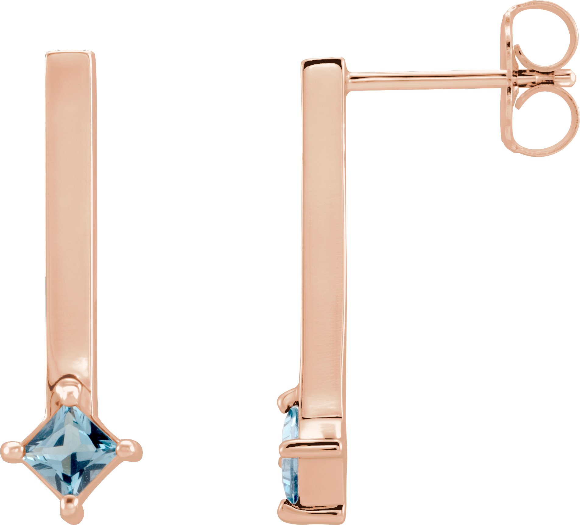 14K Rose London Blue Topaz Bar Drop Earrings