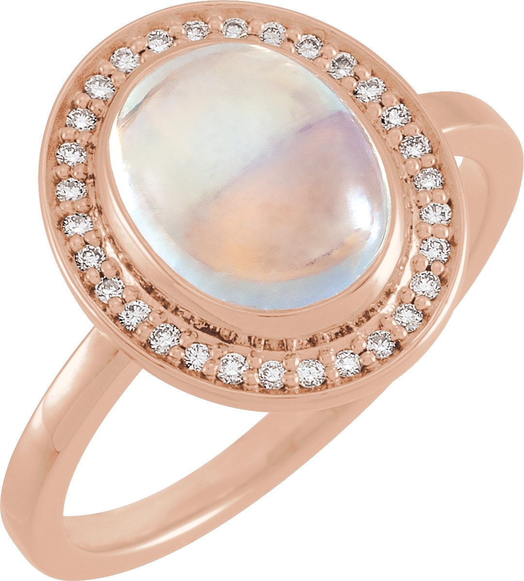 14K Rose Natural Rainbow Moonstone & .07 CTW Natural Diamond Halo-Style Ring