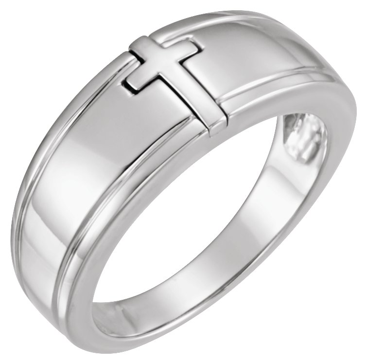 14K White 7.6 mm Cross Band