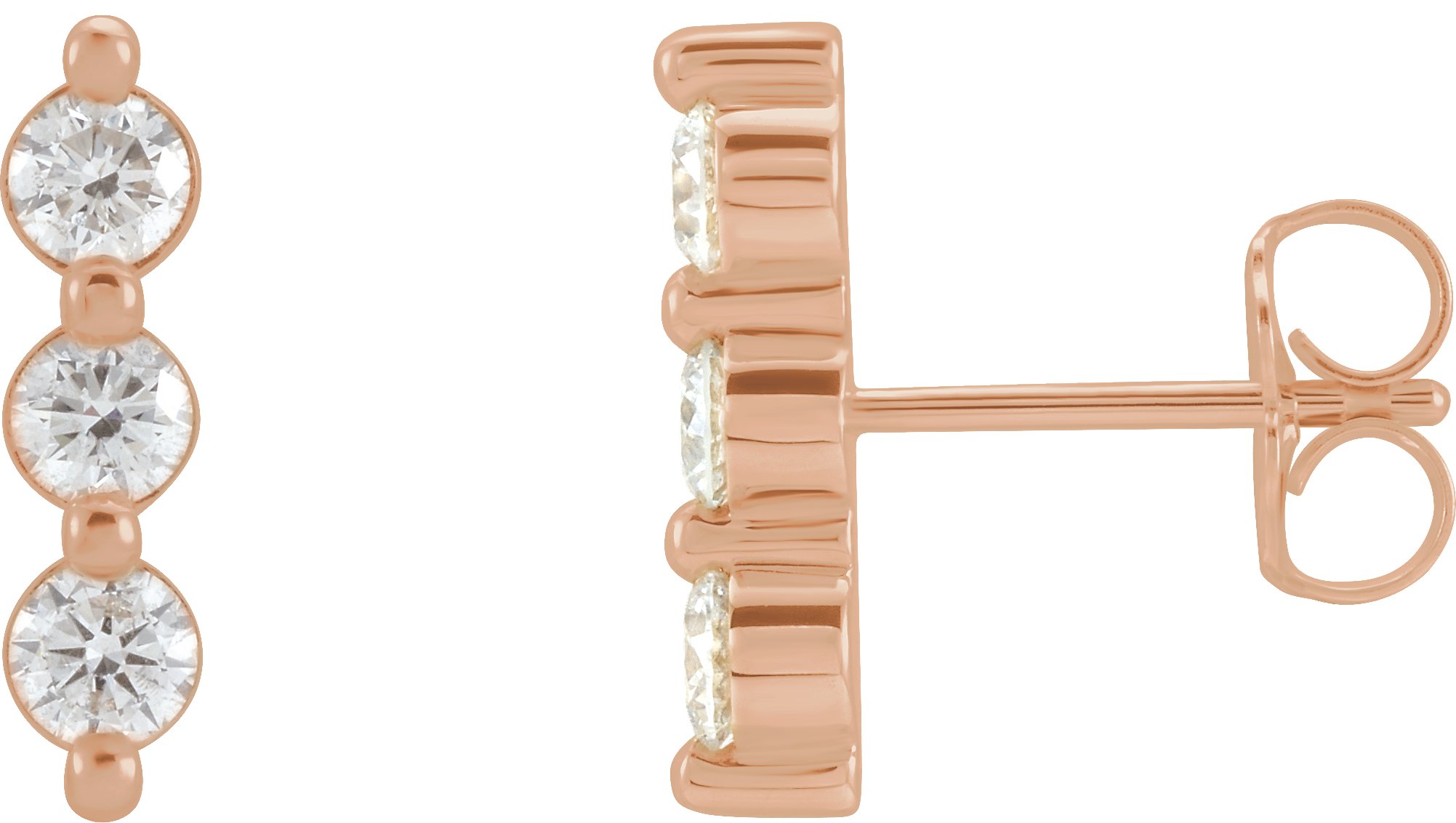 14K Rose 1/2 CTW Natural Diamond Bar Earrings