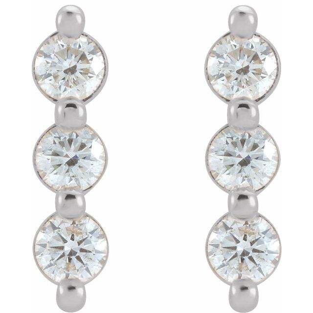 14K White 5/8 CTW Natural Diamond Three-Stone Bar Earrings