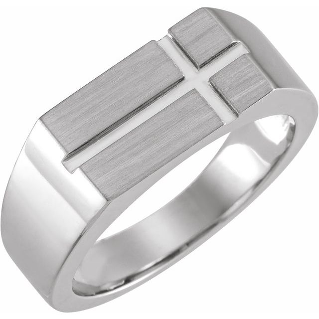 10K White 10.8x8.8 mm Rectangle Cross Signet Ring