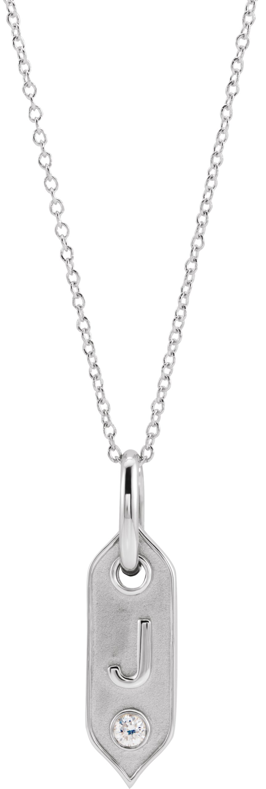 14K White .05 CT Natural Diamond Initial J 16-18 Necklace